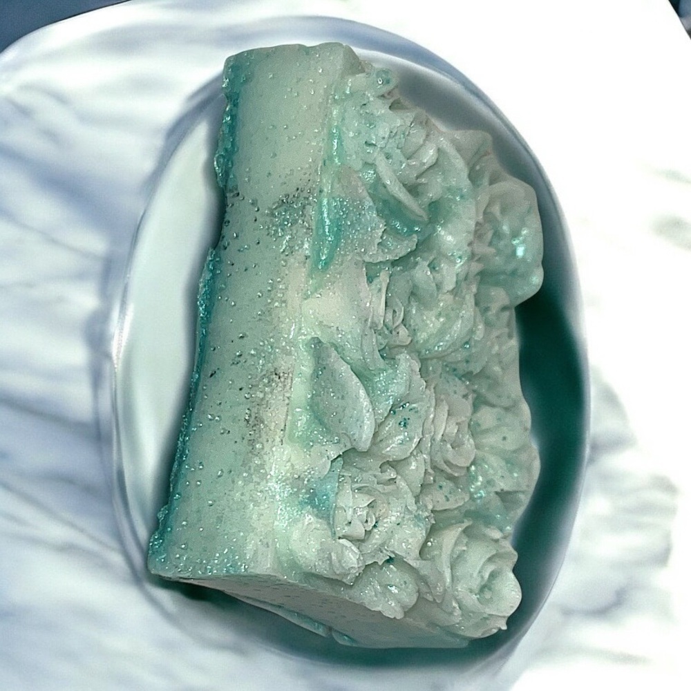 Mint lime shimmer soap Handcrafted 3D roses Bar - Green 3x2in 4oz